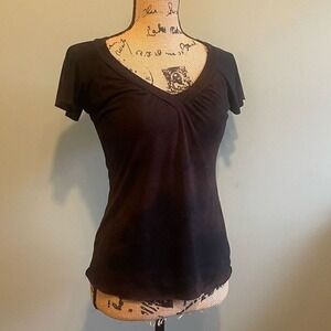 Handmade Upcycled Women's‎ Goth Acid Wash Fitted V-Neck Tee Black Small